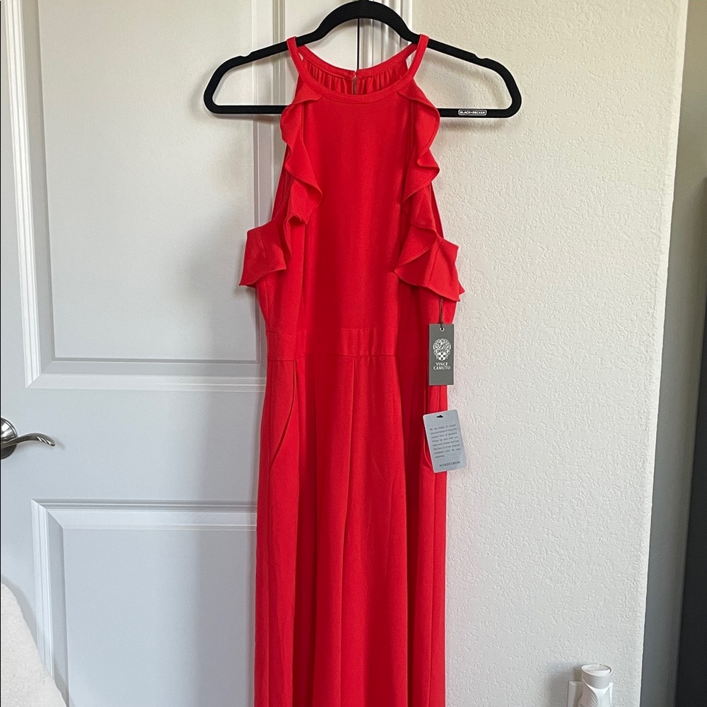 Vince Camuto Sleeveless Ruffle Maxi Romper - Red